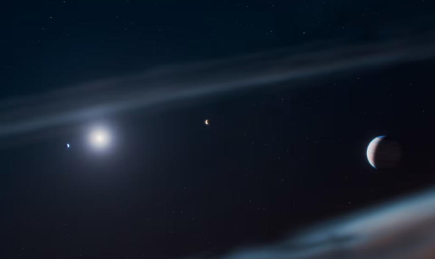艺术家绘制的图画,展现了绘架座β星 b围绕其宿主恒星运行的景象